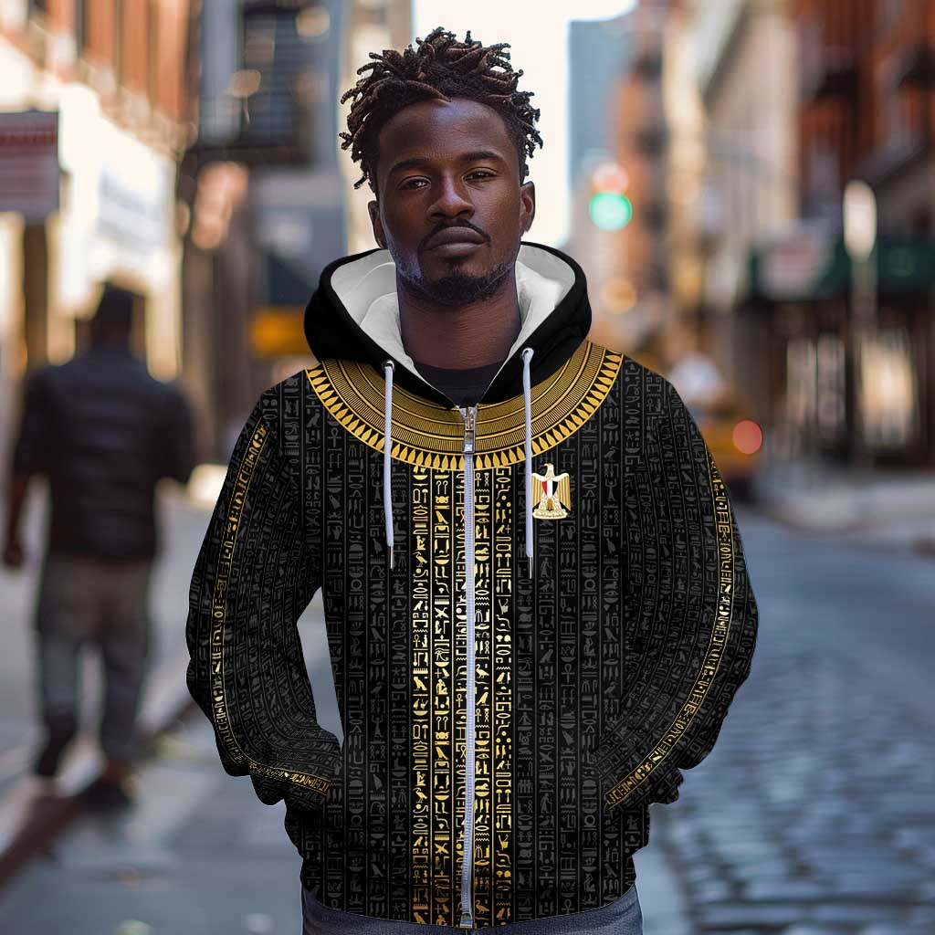 World Football 2026 Egypt Custom Zip Hoodie Ancient Egyptian Hieroglyphs - African Pride