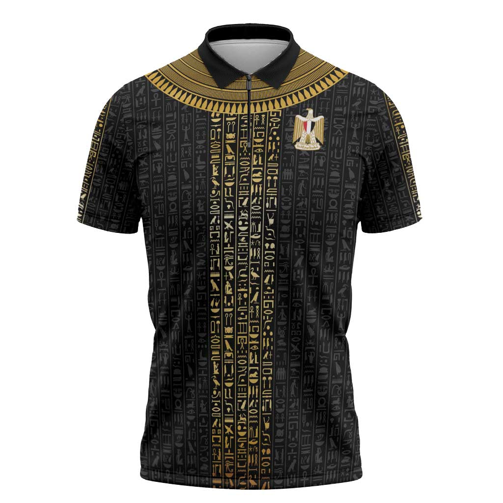 World Football 2026 Egypt Custom Zipper Polo Shirt Ancient Egyptian Hieroglyphs - African Pride