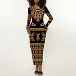 Bamenda Toghu Long Sleeve Bodycon Dress Traditional Attire Pattern