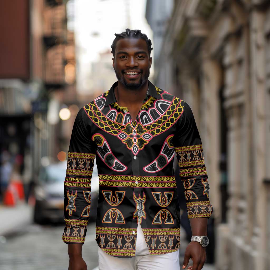 Bamenda Toghu Long Sleeve Button Shirt Traditional Attire Pattern