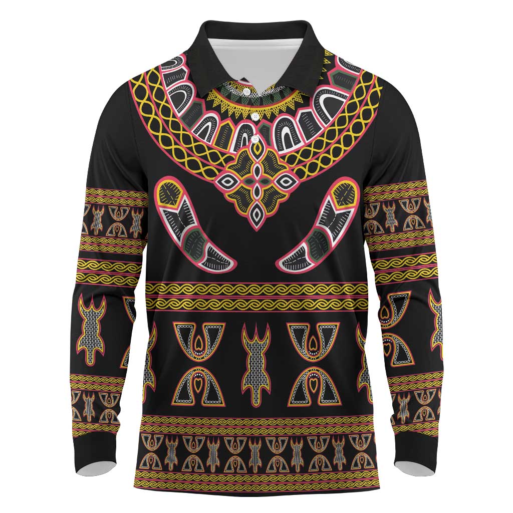 Bamenda Toghu Long Sleeve Polo Shirt Traditional Attire Pattern