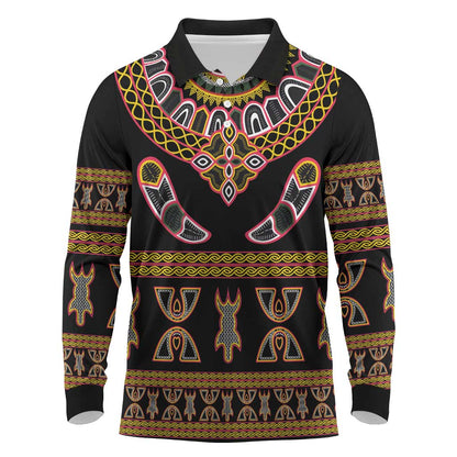 Bamenda Toghu Long Sleeve Polo Shirt Traditional Attire Pattern