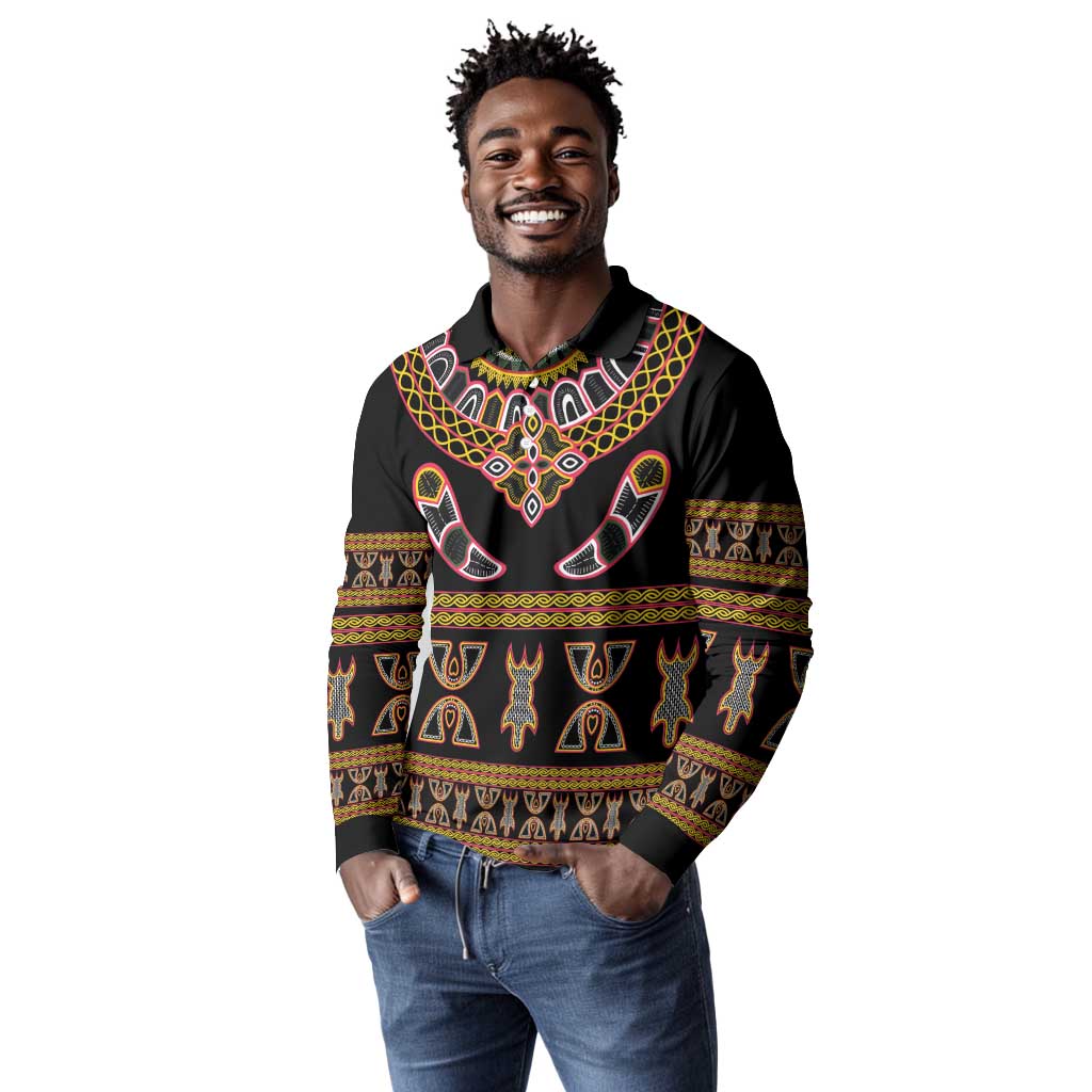 Bamenda Toghu Long Sleeve Polo Shirt Traditional Attire Pattern