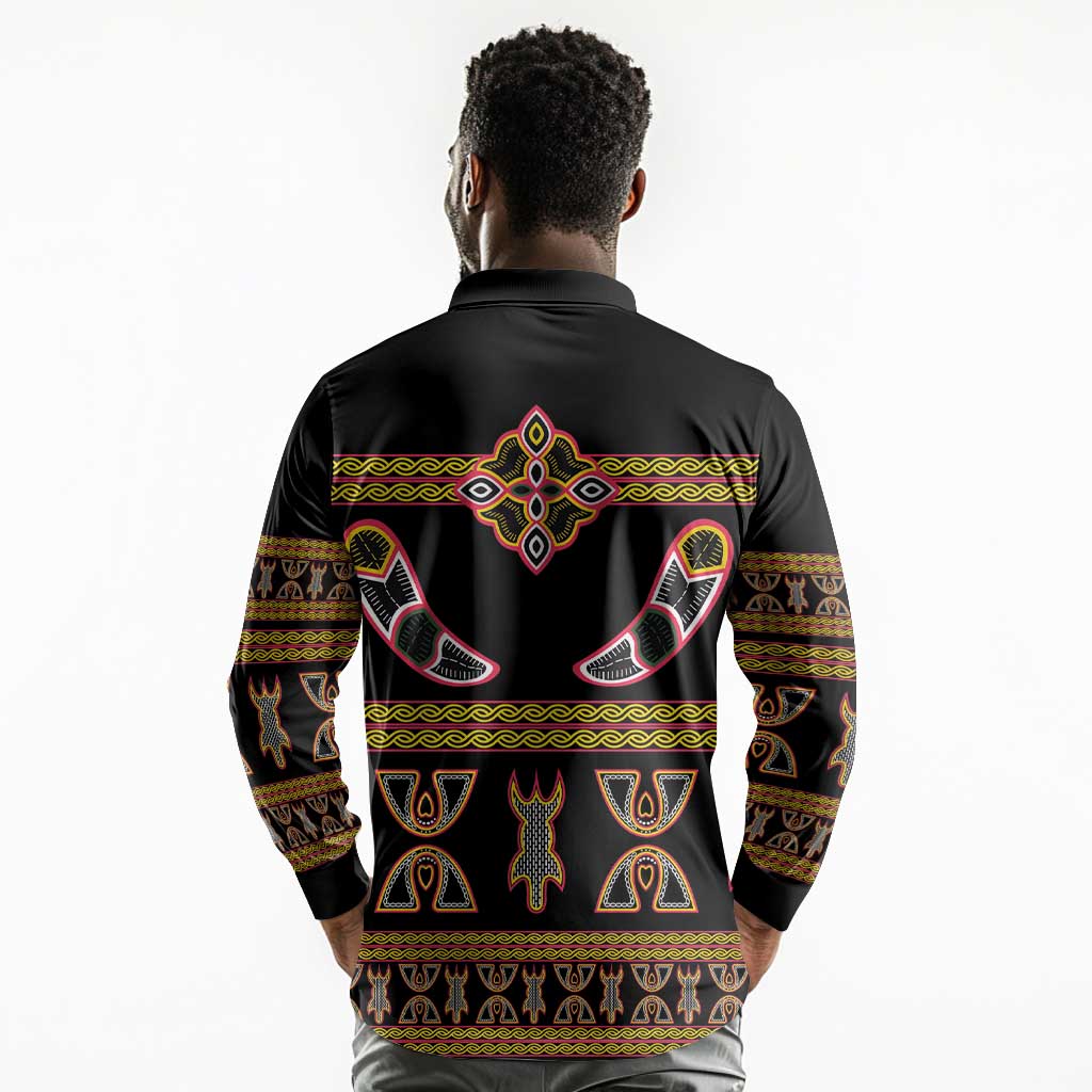 Bamenda Toghu Long Sleeve Polo Shirt Traditional Attire Pattern