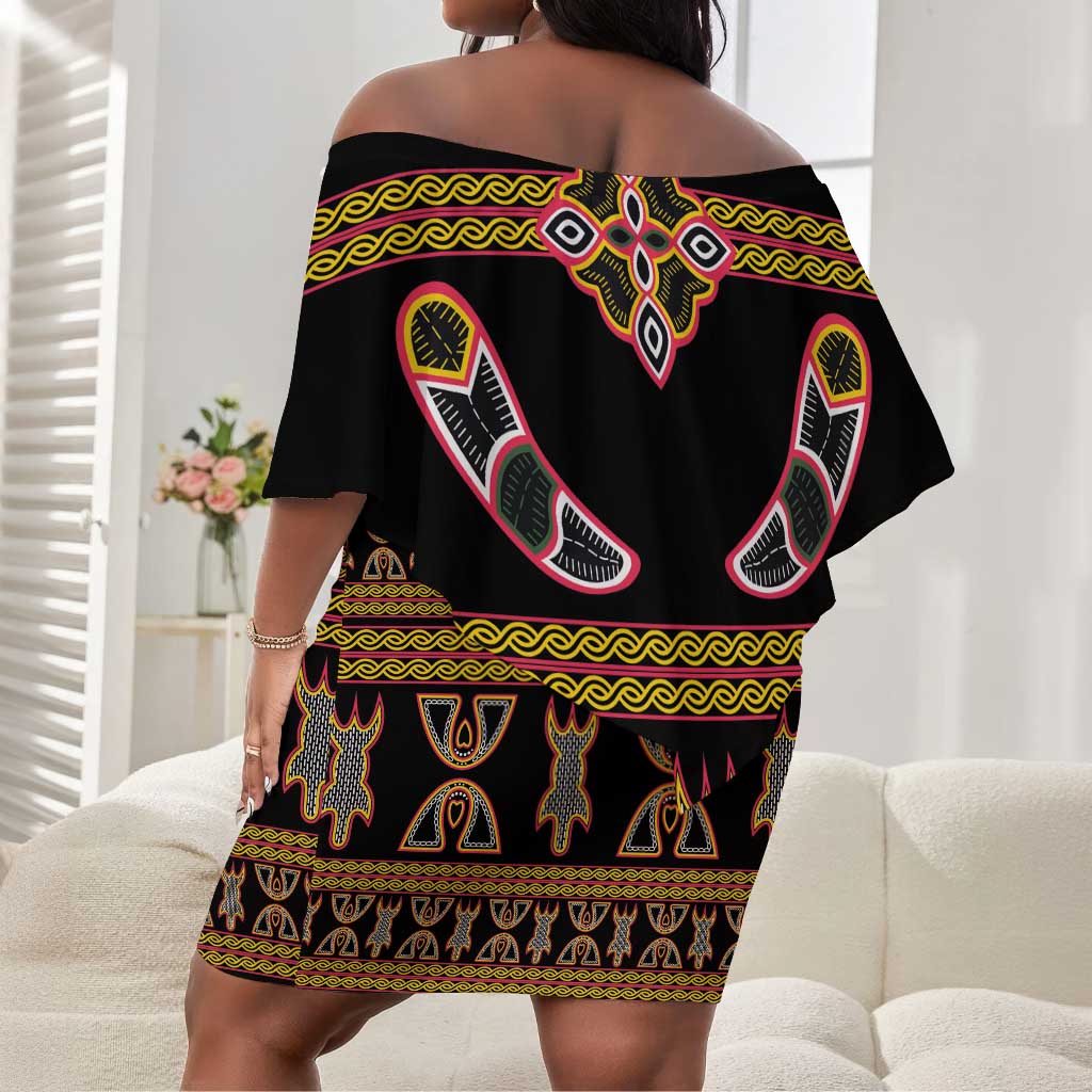 Bamenda Toghu Off Shoulder Short Dress Traditional Attire Pattern
