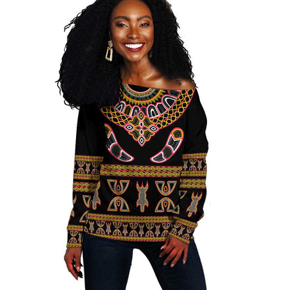 Bamenda Toghu Off Shoulder Sweater Traditional Attire Pattern