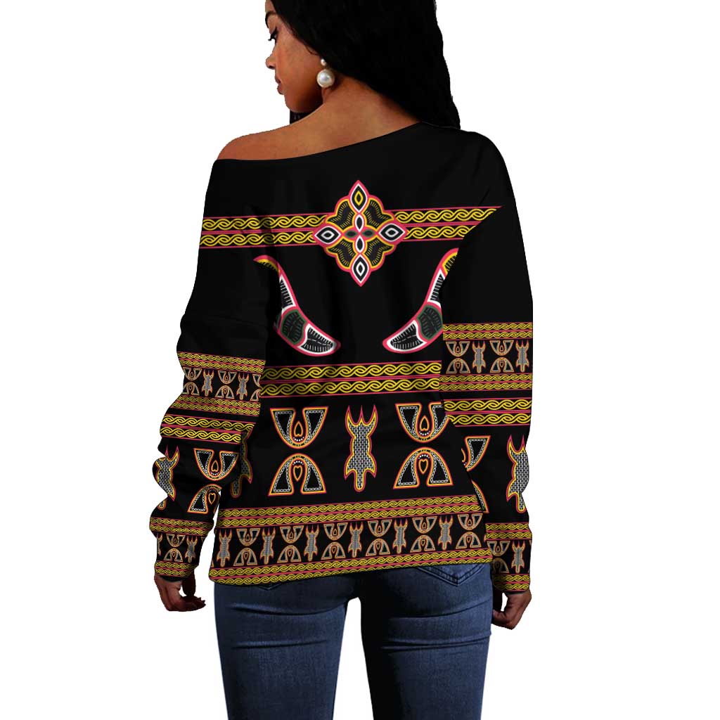 Bamenda Toghu Off Shoulder Sweater Traditional Attire Pattern