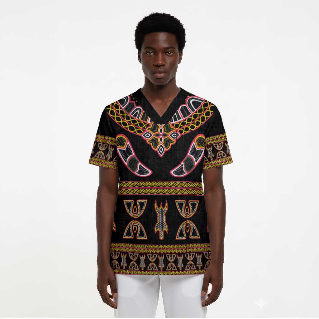 Bamenda Toghu Scrub Top Traditional Attire Pattern