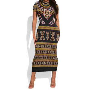 Bamenda Toghu Short Sleeve Bodycon Dress Traditional Attire Pattern