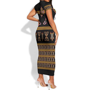 Bamenda Toghu Short Sleeve Bodycon Dress Traditional Attire Pattern