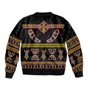 Bamenda Toghu Sleeve Zip Bomber Jacket Traditional Attire Pattern