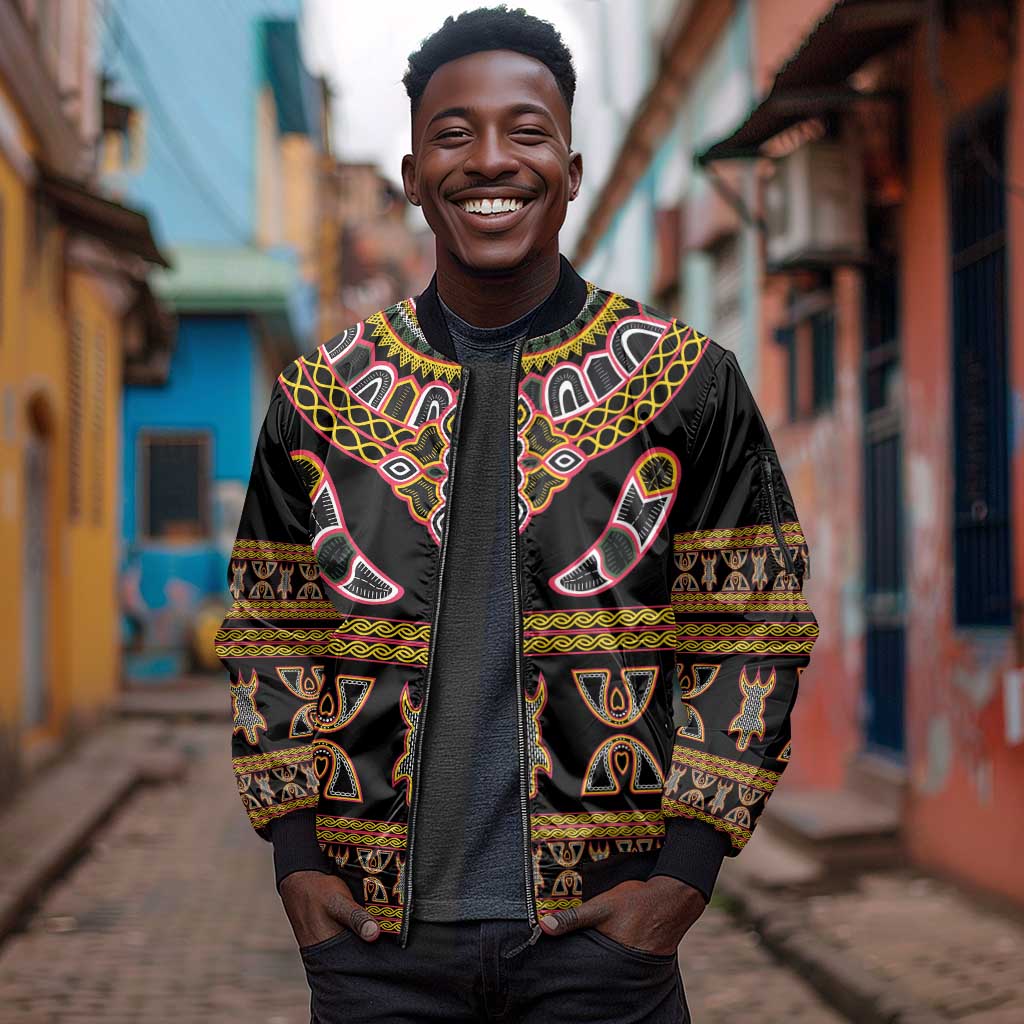 Bamenda Toghu Sleeve Zip Bomber Jacket Traditional Attire Pattern