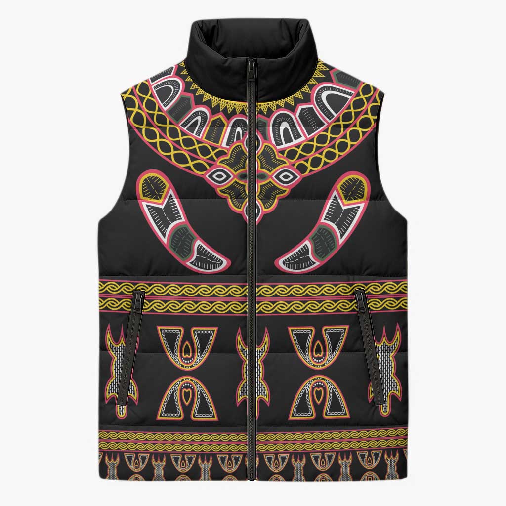 Bamenda Toghu Sleeveless Puffer Jacket Traditional Attire Pattern