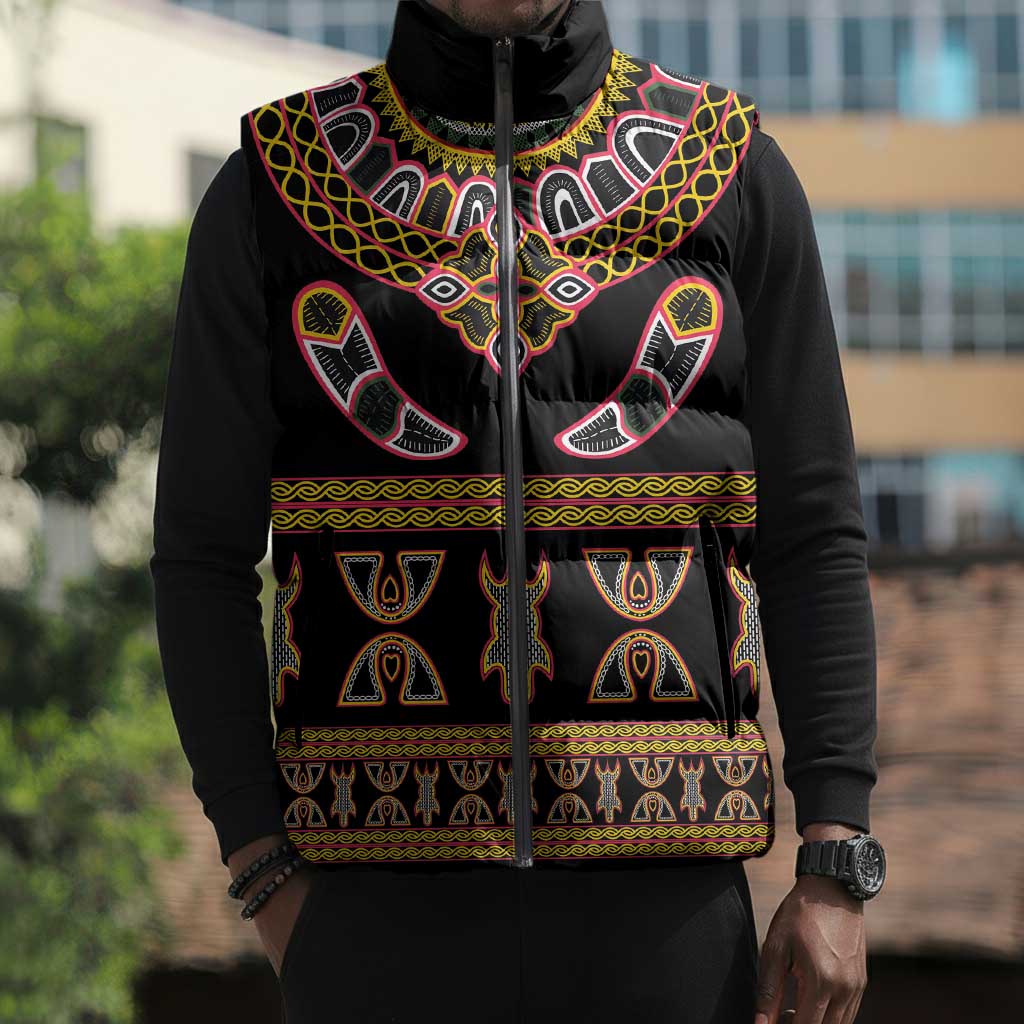 Bamenda Toghu Sleeveless Puffer Jacket Traditional Attire Pattern