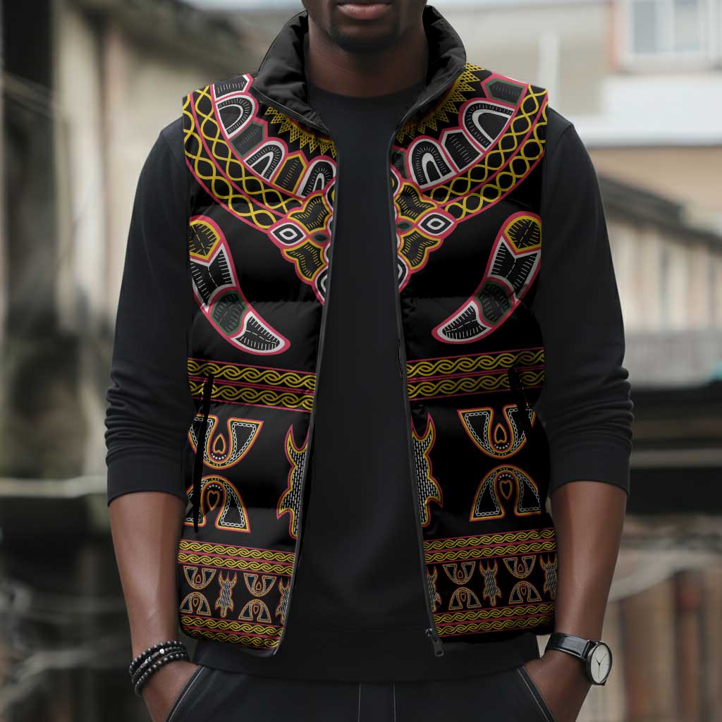 Bamenda Toghu Sleeveless Puffer Jacket Traditional Attire Pattern