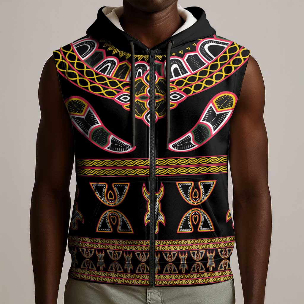 Bamenda Toghu Sleeveless Zip Hoodie Traditional Attire Pattern