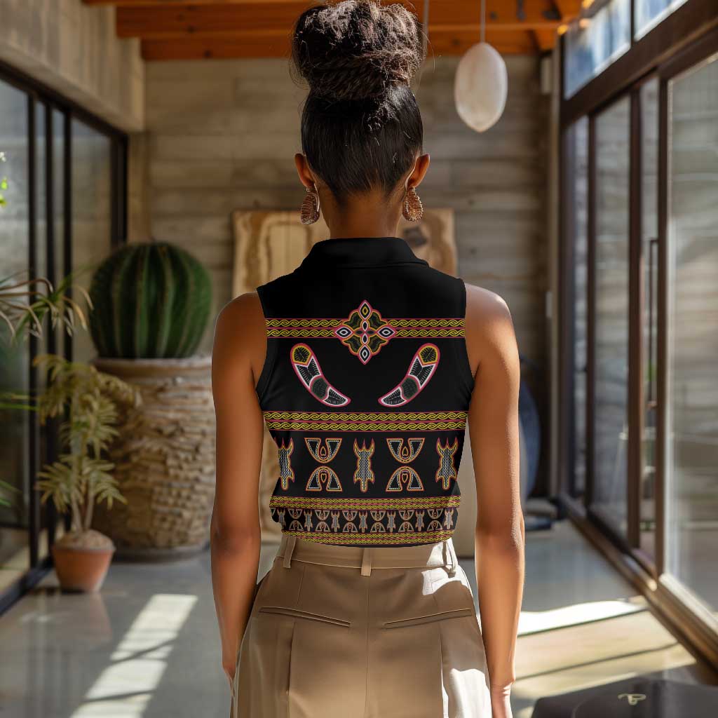 Bamenda Toghu Women Sleeveless Polo Shirt Traditional Attire Pattern