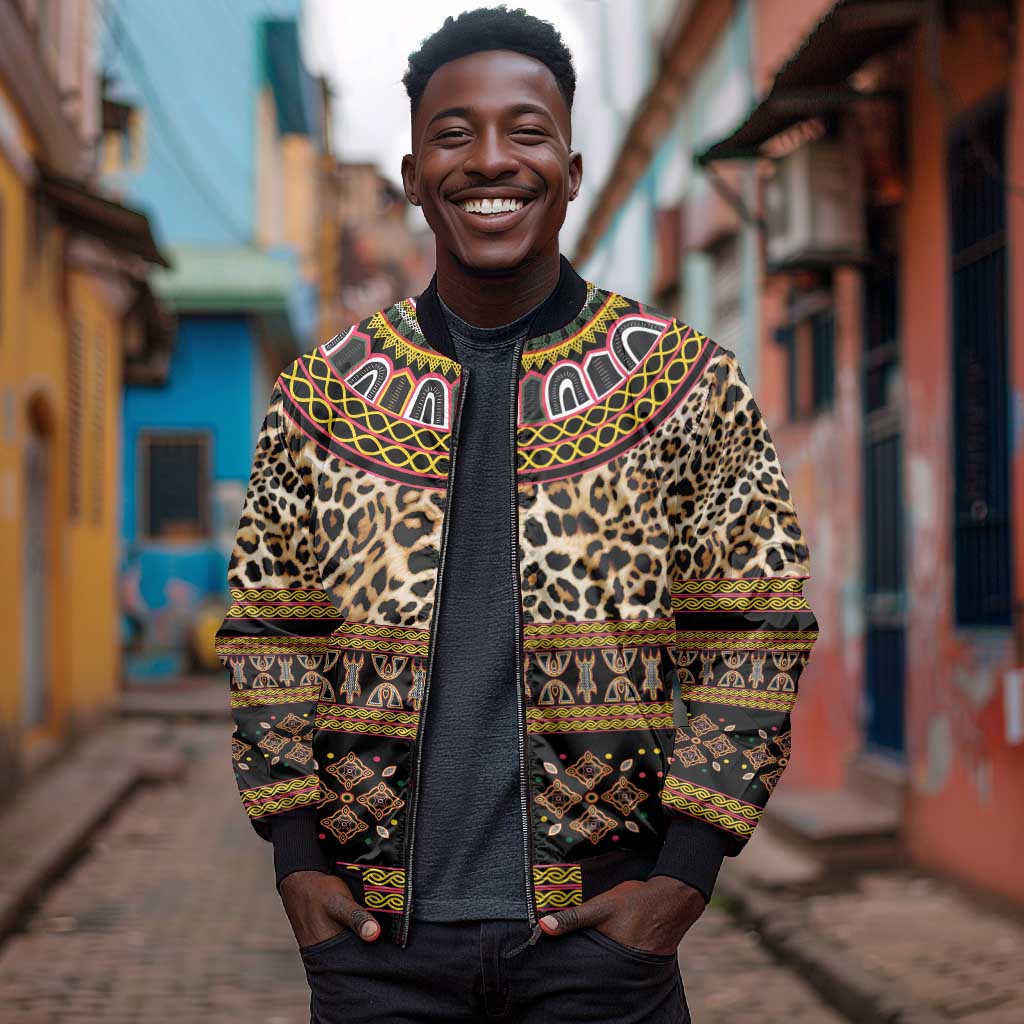 Cameroon Cheetah Toghu Pattern Bomber Jacket