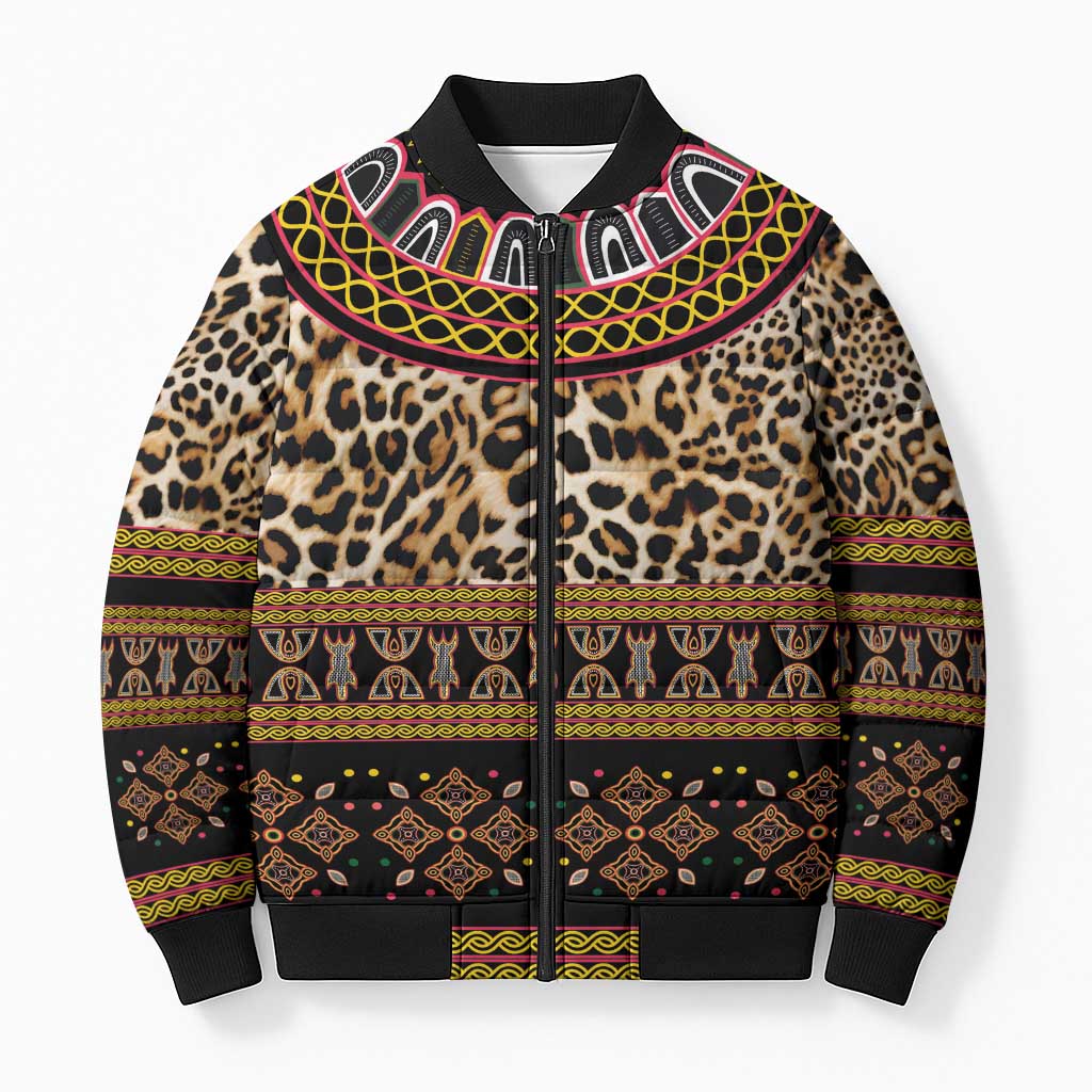 Cameroon Cheetah Toghu Pattern Bomber Puffer Jacket
