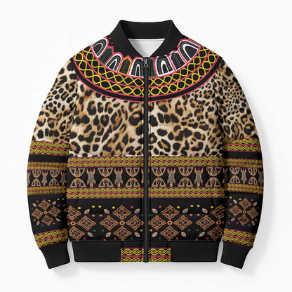 Cameroon Cheetah Toghu Pattern Bomber Puffer Jacket