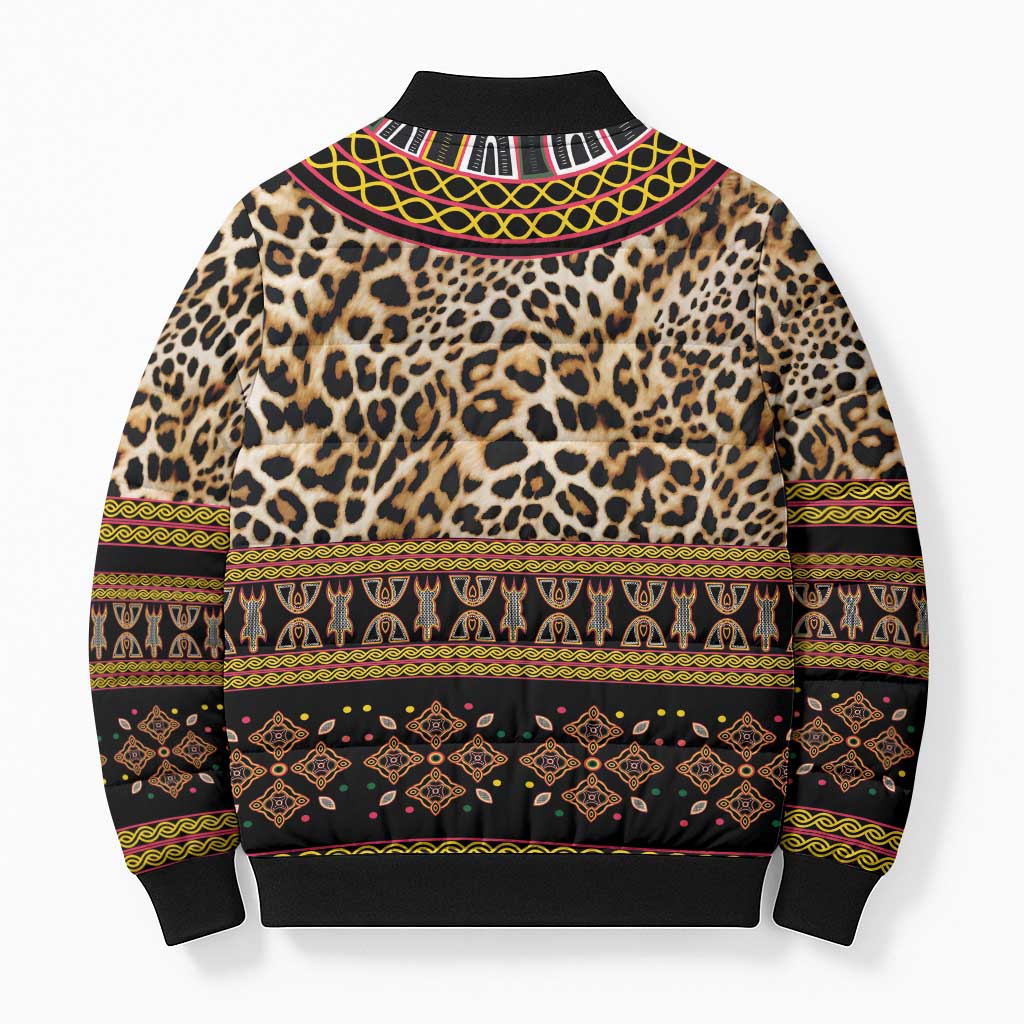 Cameroon Cheetah Toghu Pattern Bomber Puffer Jacket