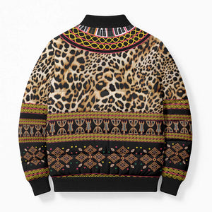 Cameroon Cheetah Toghu Pattern Bomber Puffer Jacket