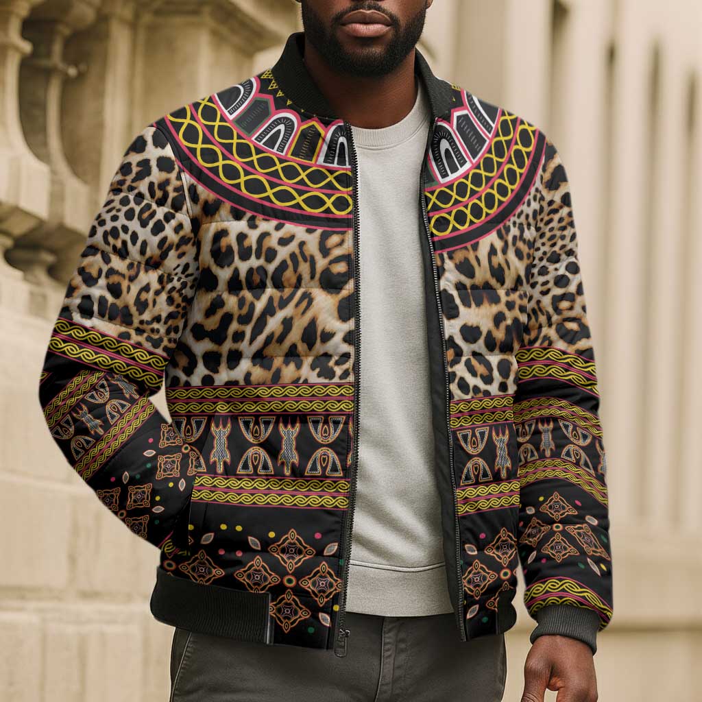 Cameroon Cheetah Toghu Pattern Bomber Puffer Jacket