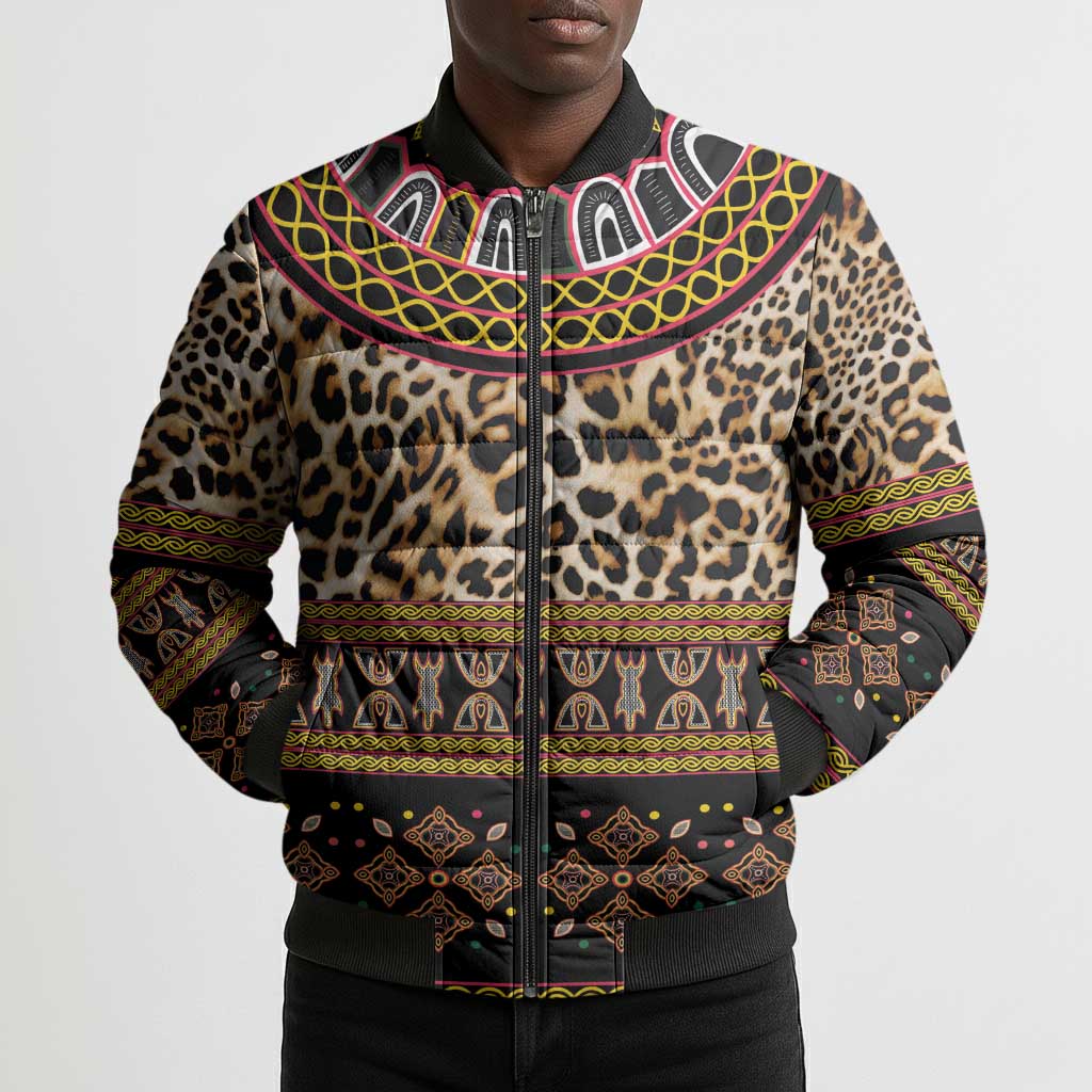 Cameroon Cheetah Toghu Pattern Bomber Puffer Jacket