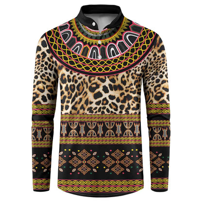 Cameroon Cheetah Toghu Pattern Button Sweatshirt