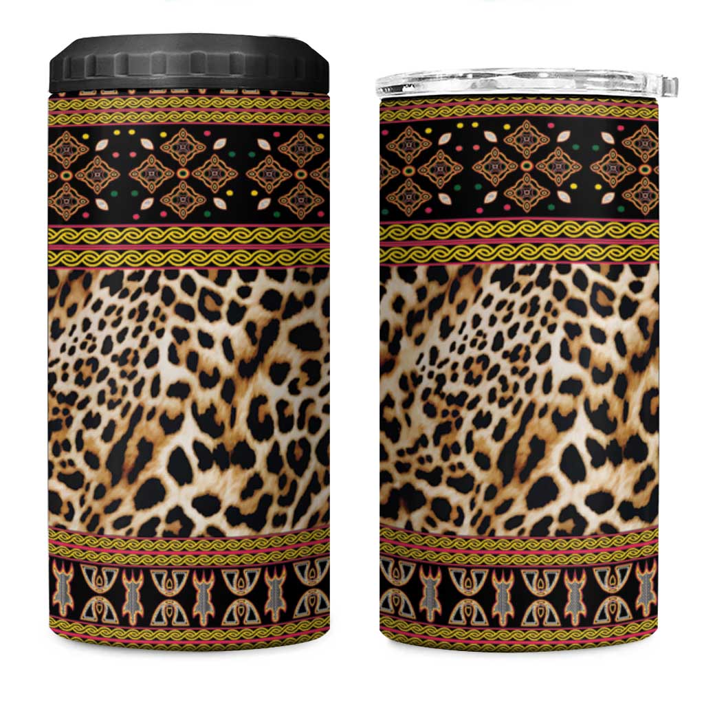 Cameroon Cheetah Toghu Pattern 4 in 1 Can Cooler Tumbler