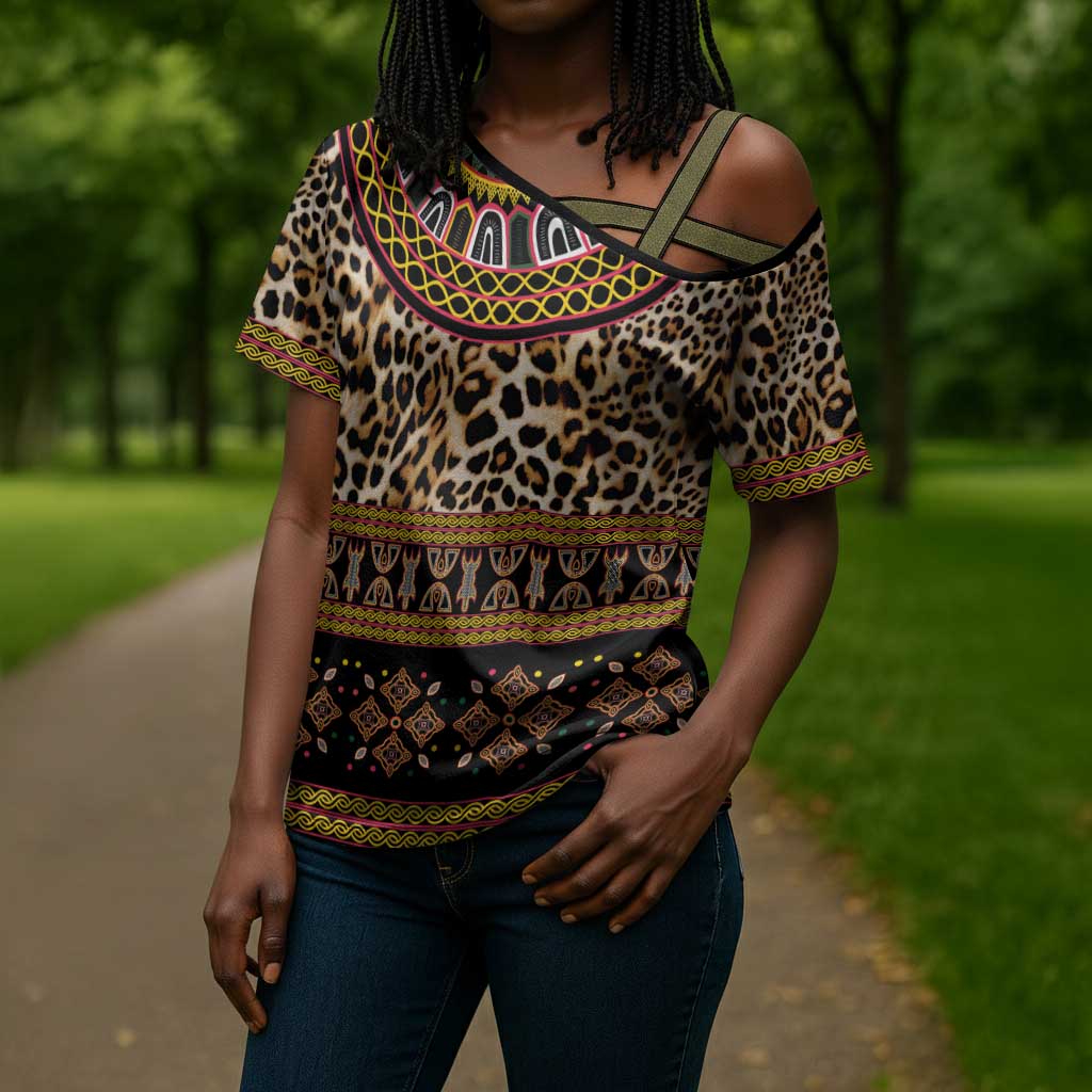Cameroon Cheetah Toghu Pattern Cross Shoulder Shirt