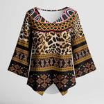 Cameroon Cheetah Toghu Pattern Kimono Sleeve Blouse