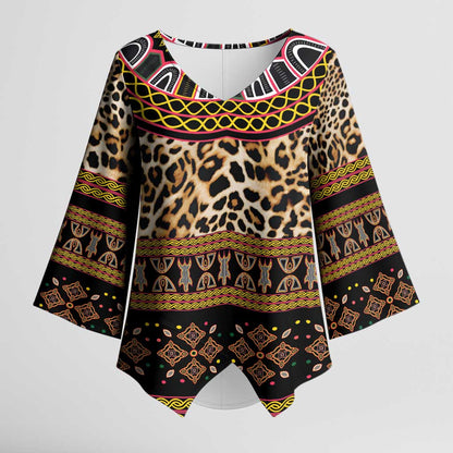Cameroon Cheetah Toghu Pattern Kimono Sleeve Blouse