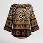 Cameroon Cheetah Toghu Pattern Kimono Sleeve Blouse