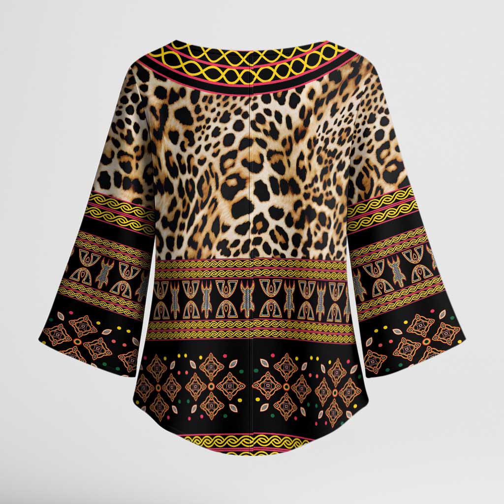 Cameroon Cheetah Toghu Pattern Kimono Sleeve Blouse