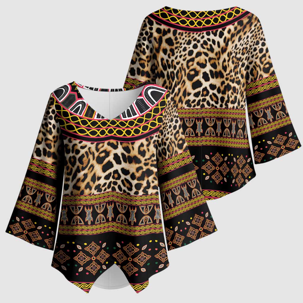 Cameroon Cheetah Toghu Pattern Kimono Sleeve Blouse