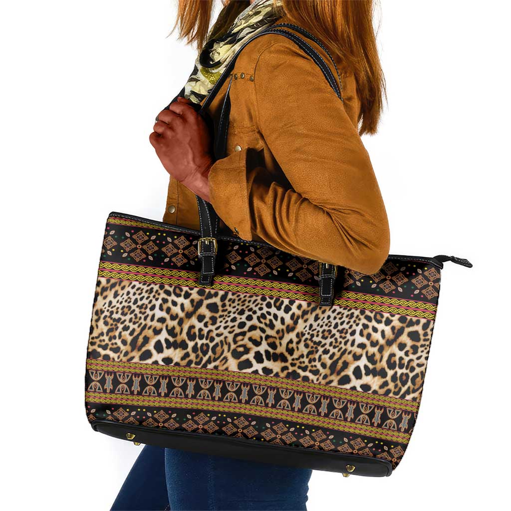 Cameroon Cheetah Toghu Pattern Leather Tote Bag