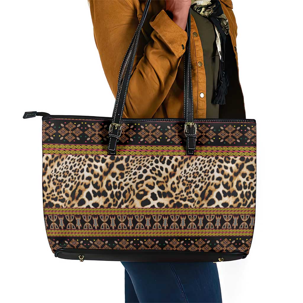 Cameroon Cheetah Toghu Pattern Leather Tote Bag