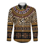 Cameroon Cheetah Toghu Pattern Long Sleeve Button Shirt