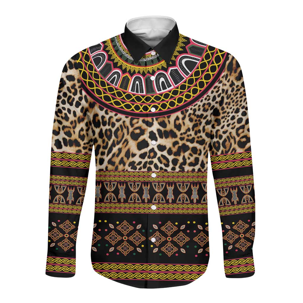 Cameroon Cheetah Toghu Pattern Long Sleeve Button Shirt