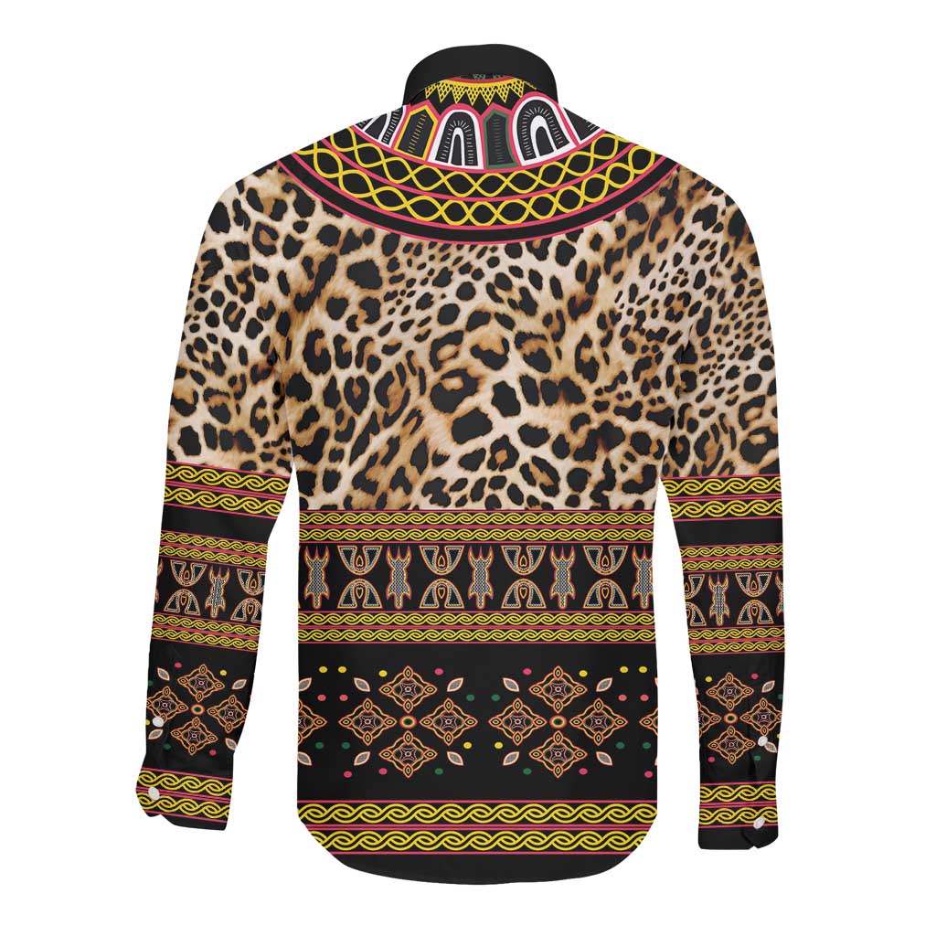 Cameroon Cheetah Toghu Pattern Long Sleeve Button Shirt