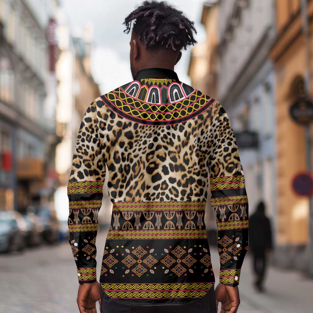 Cameroon Cheetah Toghu Pattern Long Sleeve Button Shirt