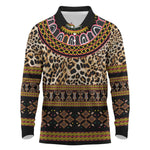 Cameroon Cheetah Toghu Pattern Long Sleeve Polo Shirt