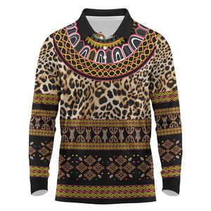 Cameroon Cheetah Toghu Pattern Long Sleeve Polo Shirt
