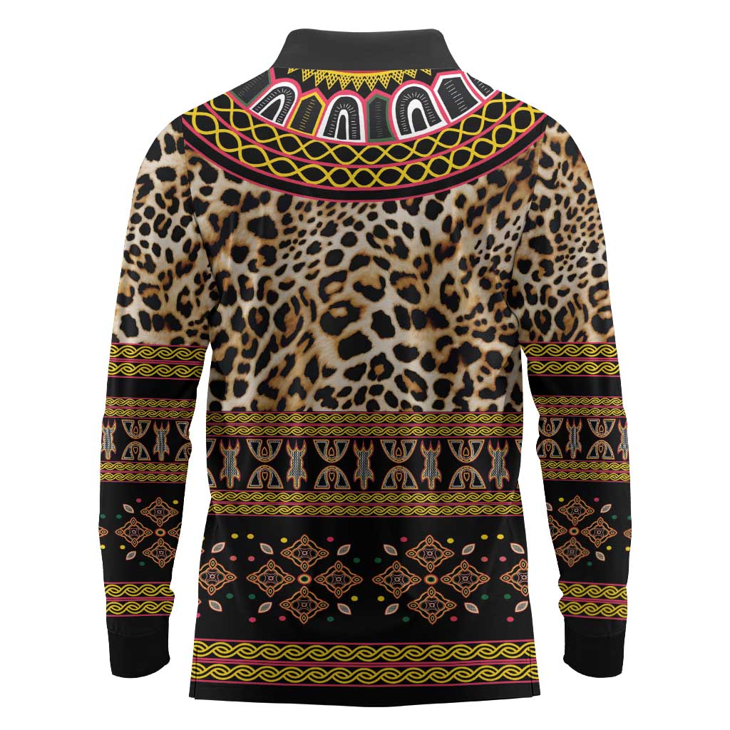Cameroon Cheetah Toghu Pattern Long Sleeve Polo Shirt