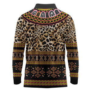 Cameroon Cheetah Toghu Pattern Long Sleeve Polo Shirt