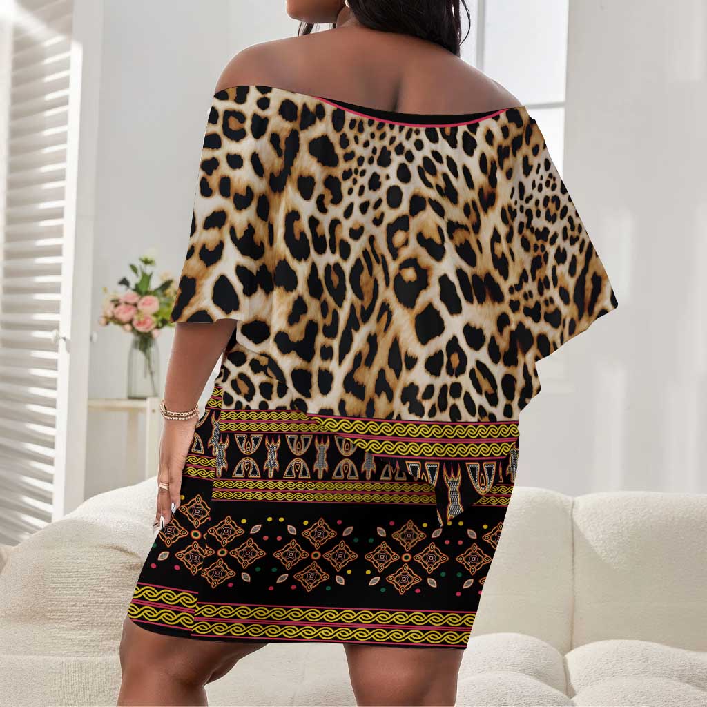 Cameroon Cheetah Toghu Pattern Off Shoulder Short Dress