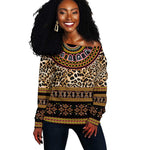 Cameroon Cheetah Toghu Pattern Off Shoulder Sweater