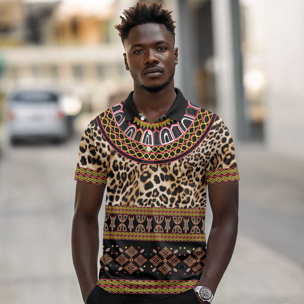 Cameroon Cheetah Toghu Pattern Polo Shirt