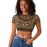 Cameroon Cheetah Toghu Pattern Raglan Cropped T shirt